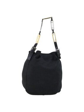 Authentic FENDI Shoulder Bag Nylon Black Gold Silver